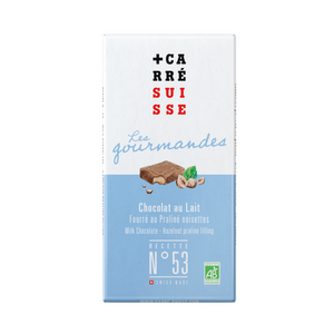 N°53 • Tablette chocolat au lait, fourré au praliné noisettes (bio)