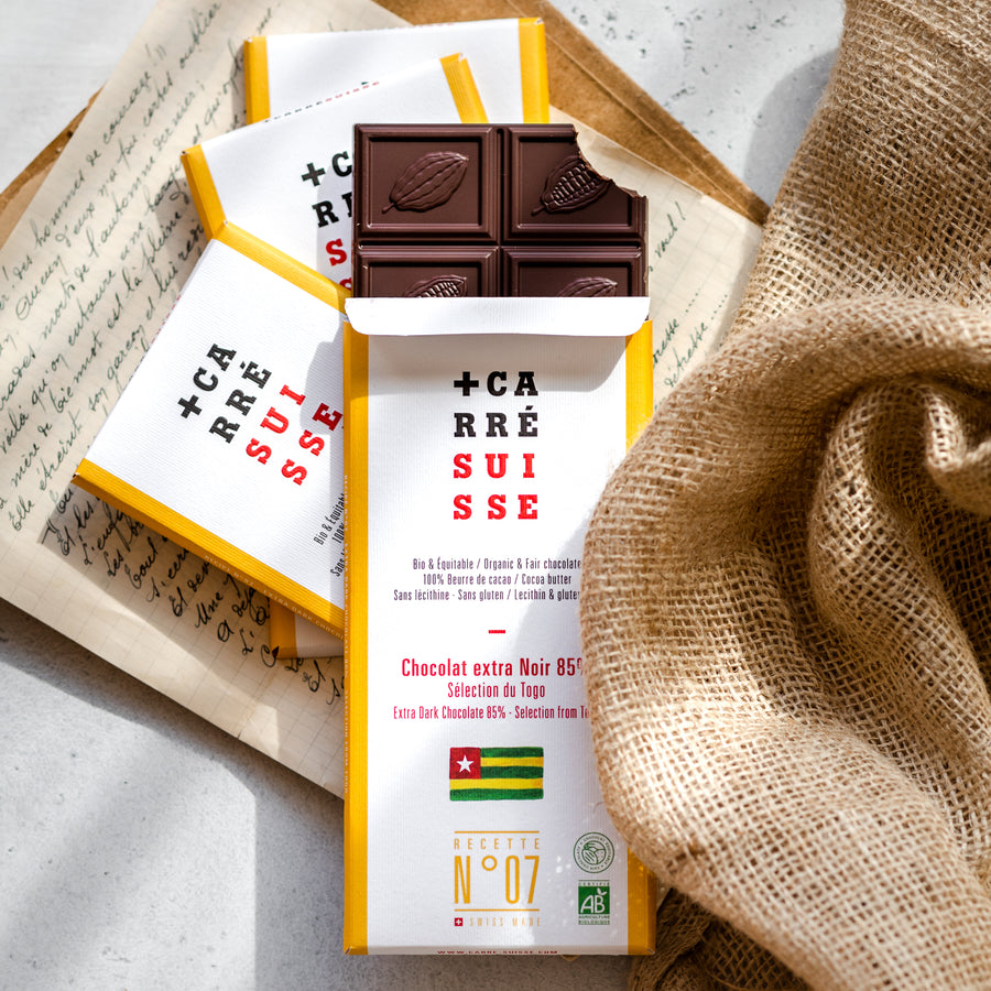Tablette de chocolat noir bio pure origine Togo Carré Suisse