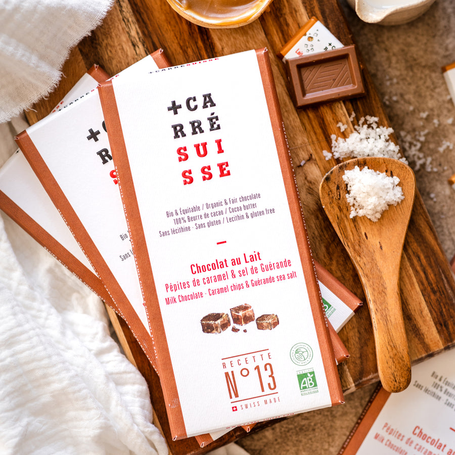 Tablette chocolat au lait 37% – Coco et sel de Guérande – Au
