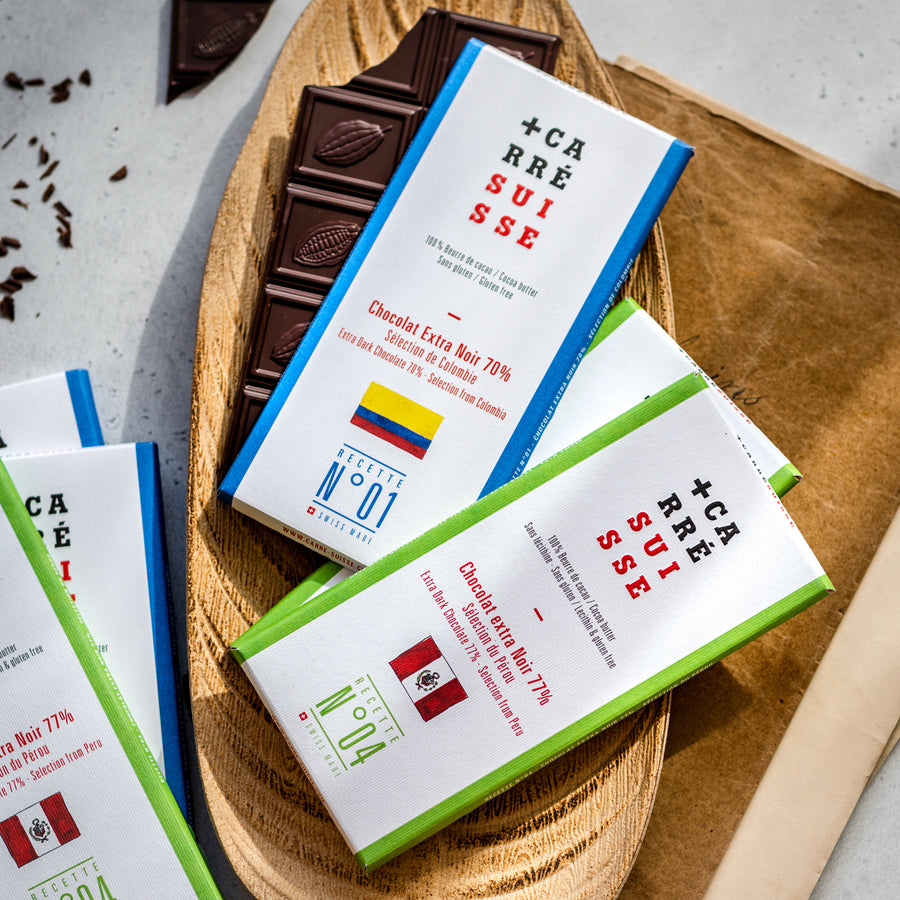 Tablette de chocolat pure origine 77% Carré suisse 